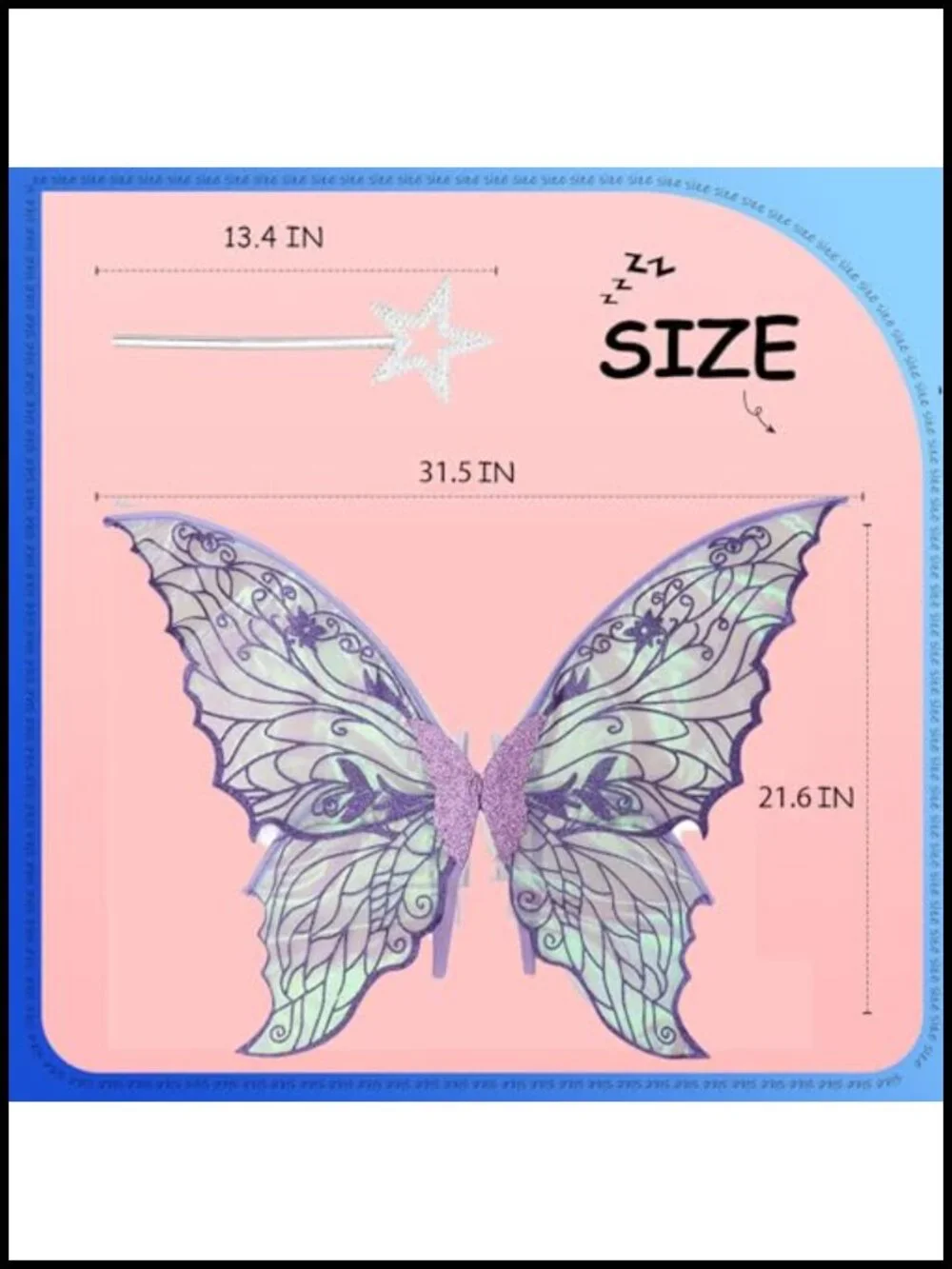 Fairy Wings Set with Floral Garland, Wand & Elf Ears, Cosplay Costume Accessory
